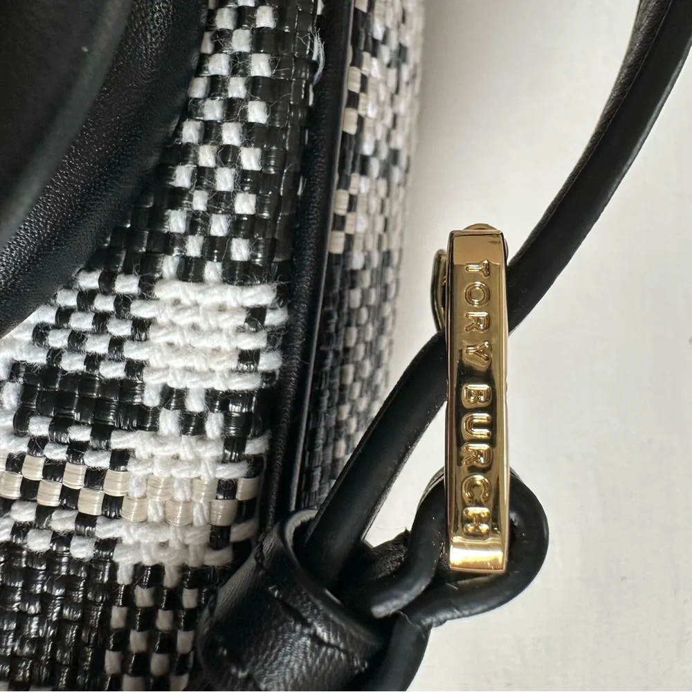 Tory Burch Woven Robinson Foldover Messenger in Black and White Plaid